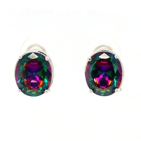 NWOT 10CT Northern Lights Quartz in Sterling Silver Earrings with Omega Backs - Picture 1 of 8